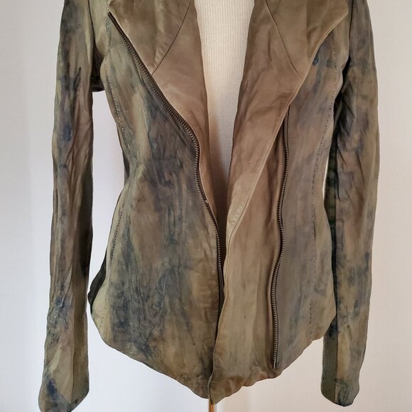 Vince leather crossover moto jacket gray black tan blue purple painted small L M - Picture 3 of 11